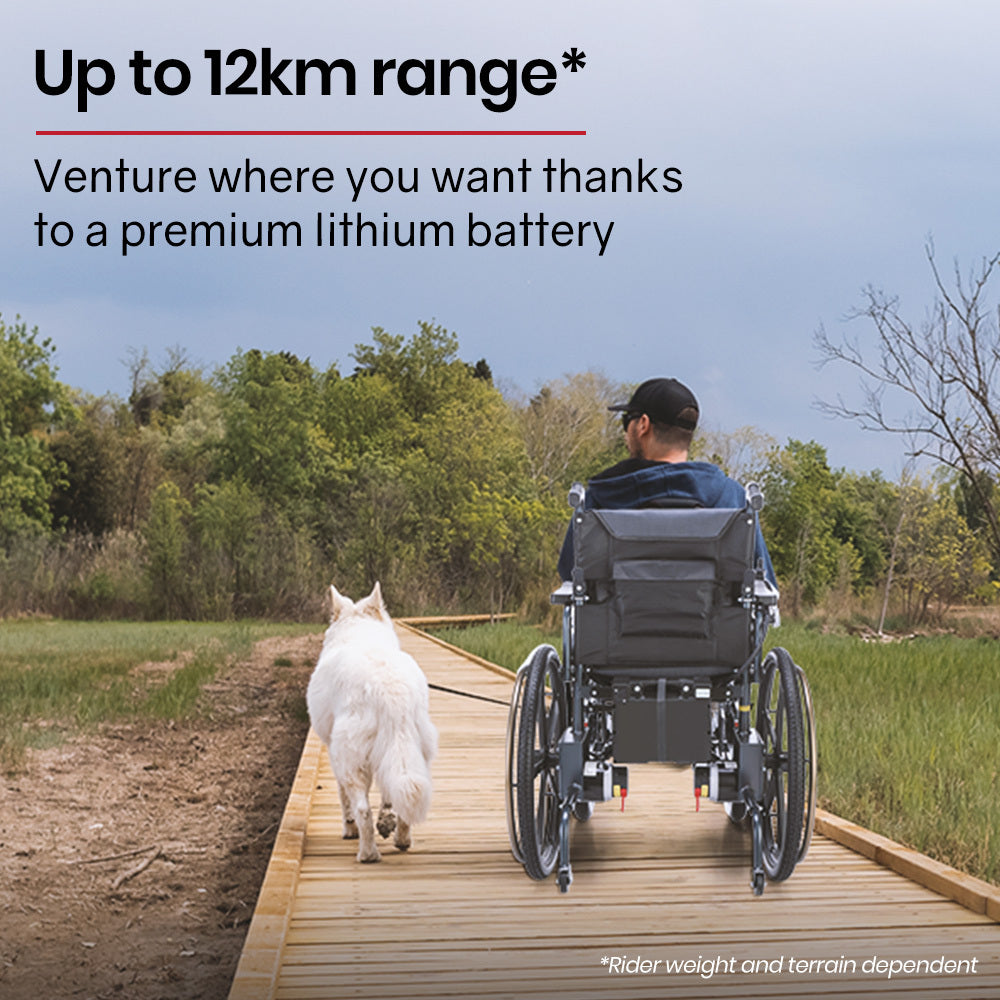 Cadeira de Rodas Elétrica Dobrável NNEMB PowerCruise DualSmart - 12km Autonomia - Bateria Lítio - Rodas 24" - Preta