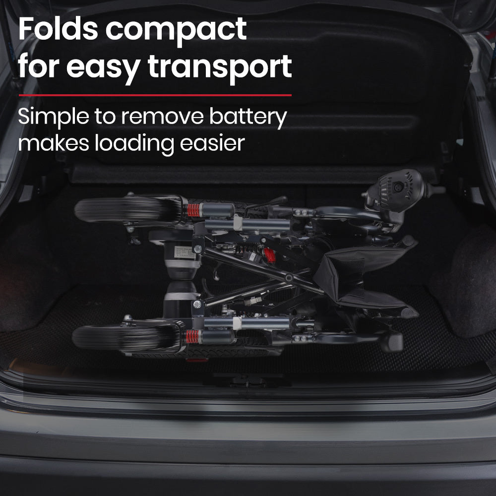 Cadeira de Rodas Elétrica Dobrável NNEMB PowerCruise LongRange XL - 20km Autonomia - Assento Extra Largo 52cm - Bateria Lítio - Preta